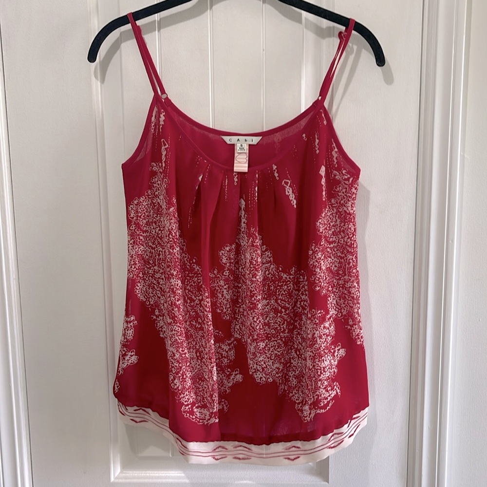 Cabi Heart Township Cami Tank Top Red White Fully Lined Adjustable Straps Small